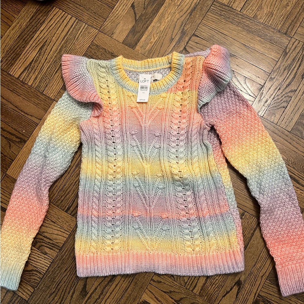 LOFT by Ann Taylor Rainbow Knit Sweater with Ruffles